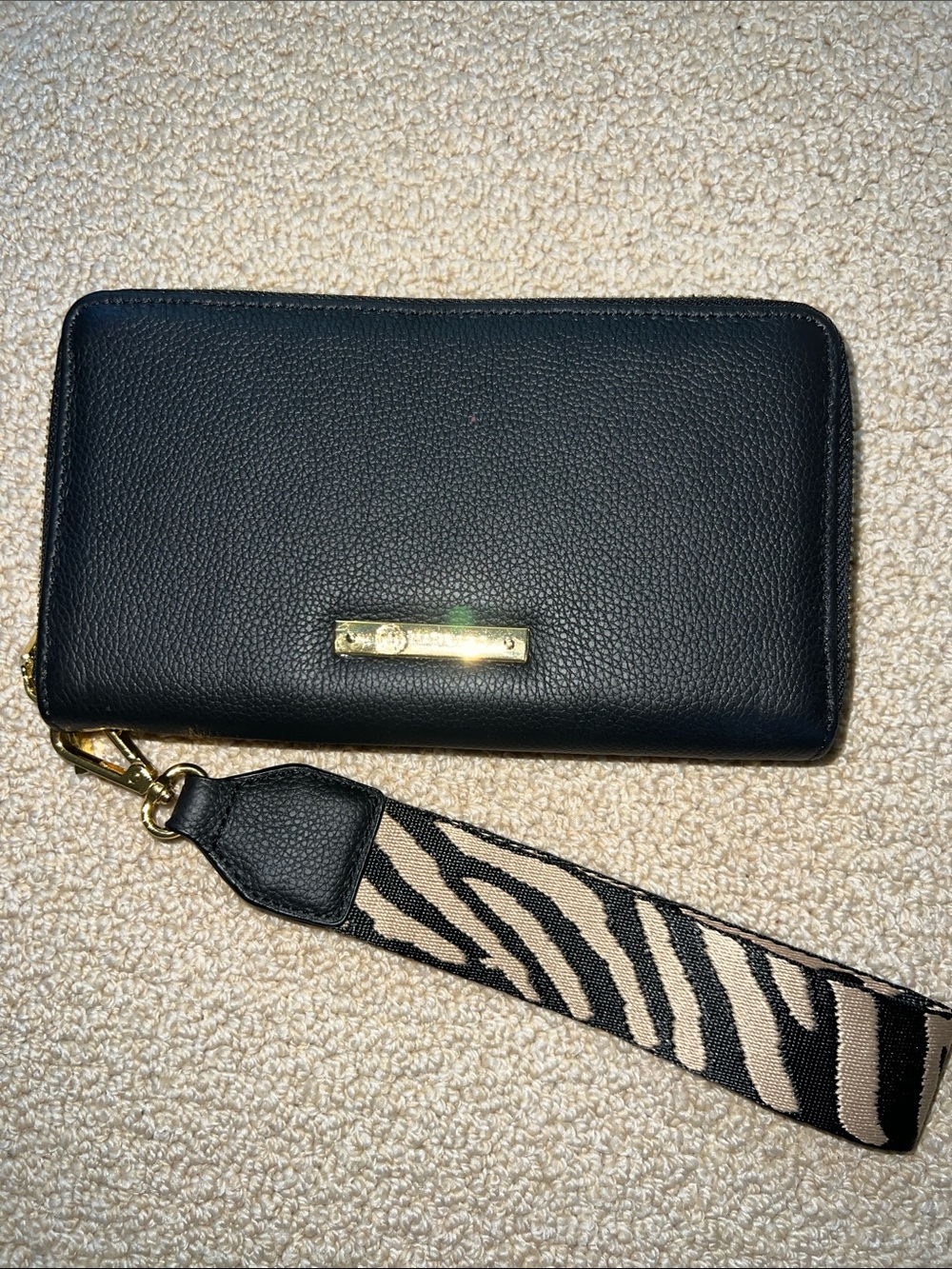 Joy Mangano Black Wallet with Zebra-Pattern Wrist Strap